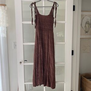 DOEN Shirred Maxi Dress - Deep Red Ditsy Floral Print